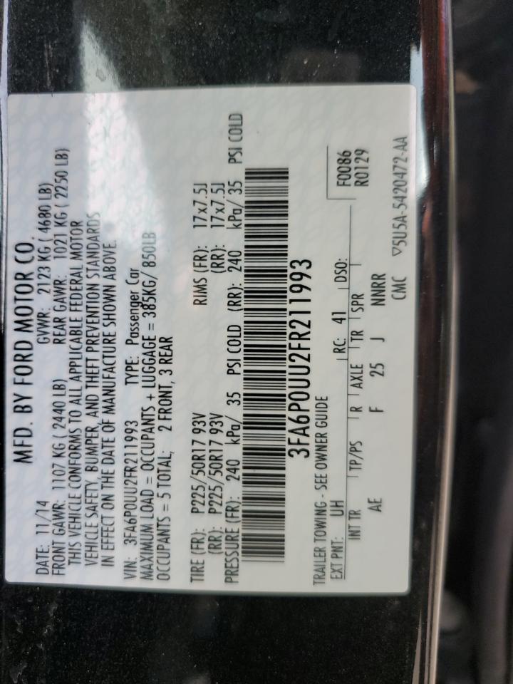 2015 Ford Fusion S Hybrid VIN: 3FA6P0UU2FR211993 Lot: 92928065