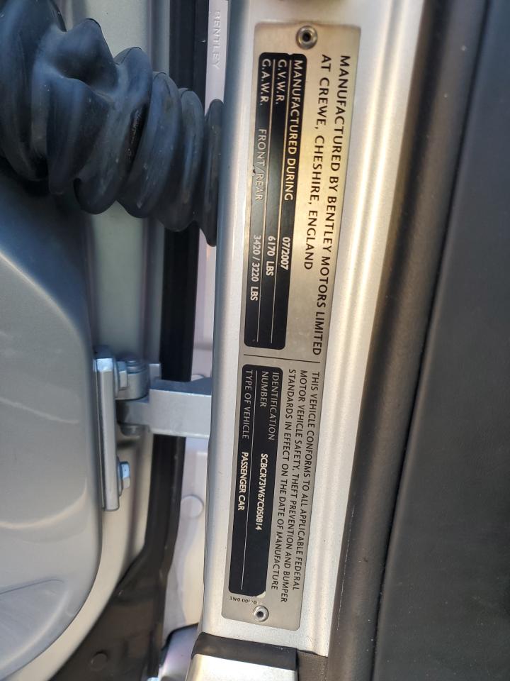 2007 Bentley Continental Gt VIN: SCBCR73W67C050814 Lot: 93683425