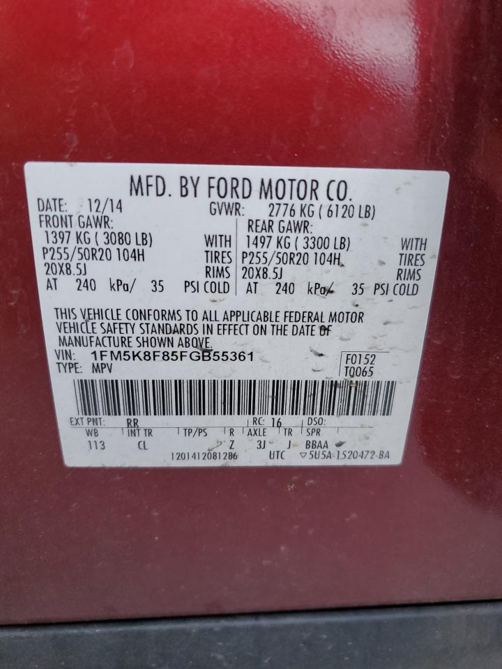 2015 Ford Explorer Limited VIN: 1FM5K8F85FGB55361 Lot: 91191605