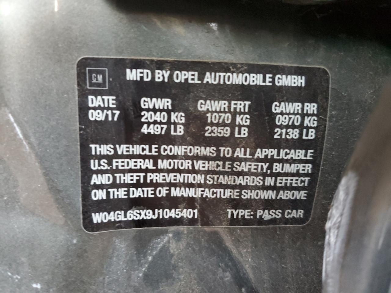 2018 Buick Regal Preferred VIN: W04GL6SX9J1045401 Lot: 91012095