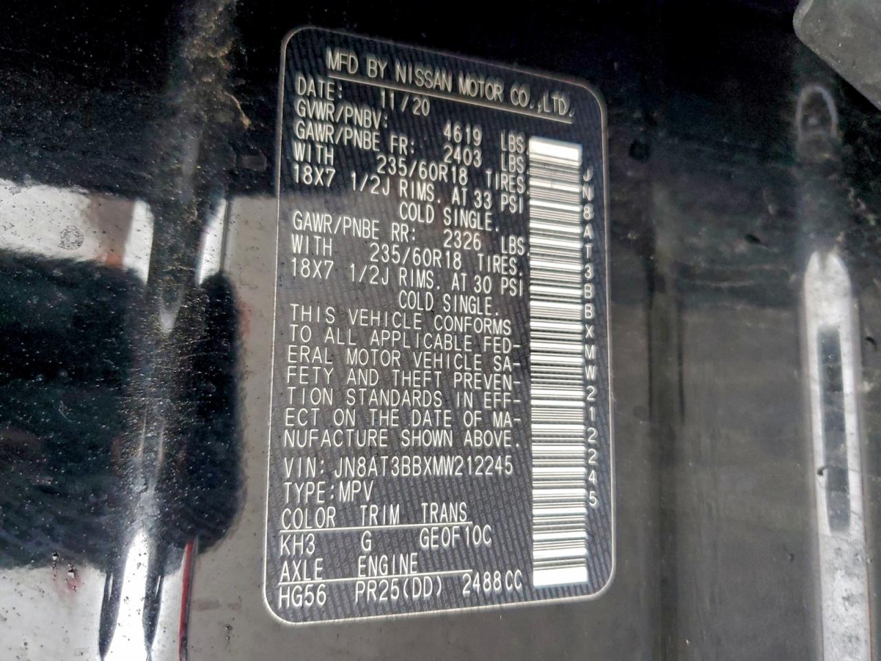 2021 Nissan Rogue Sv VIN: JN8AT3BBXMW212245 Lot: 93833105