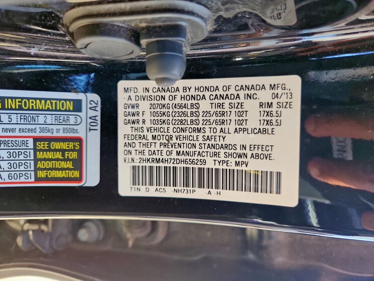 2013 Honda Cr-V Exl VIN: 2HKRM4H72DH656259 Lot: 91652645