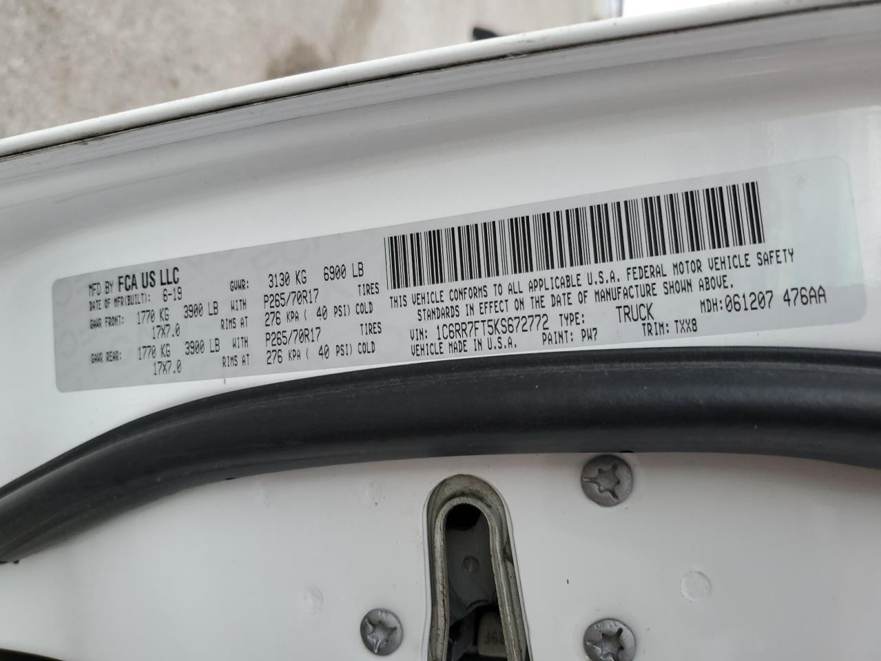 2019 Ram 1500 Classic Tradesman VIN: 1C6RR7FT5KS672772 Lot: 93878285