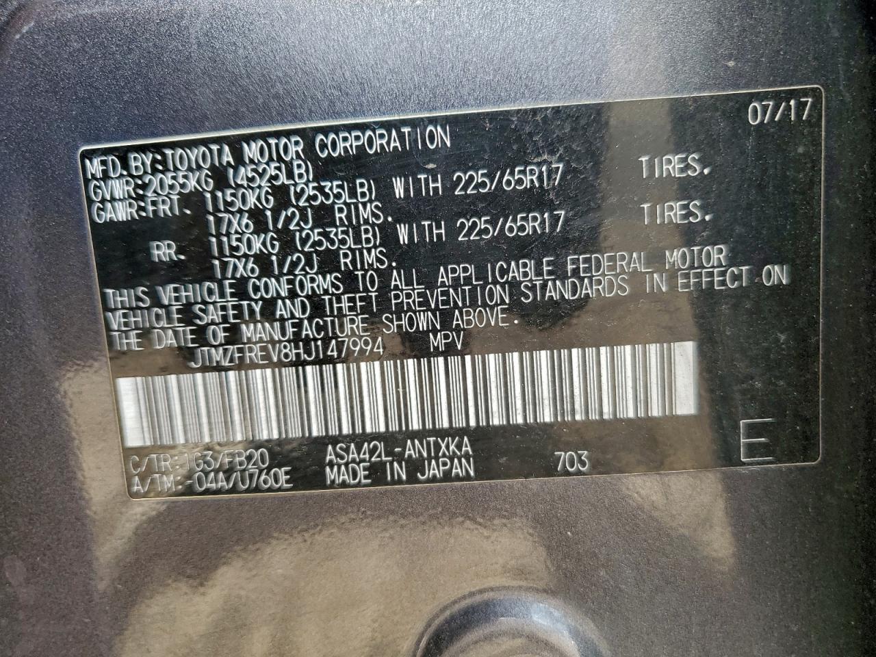 2017 Toyota Rav4 Le VIN: JTMZFREV8HJ147994 Lot: 93895885