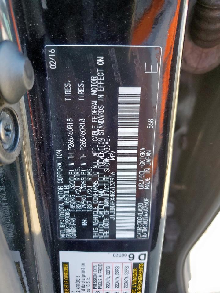 2016 Lexus Gx 460 VIN: JTJBM7FX4G5137916 Lot: 90873625