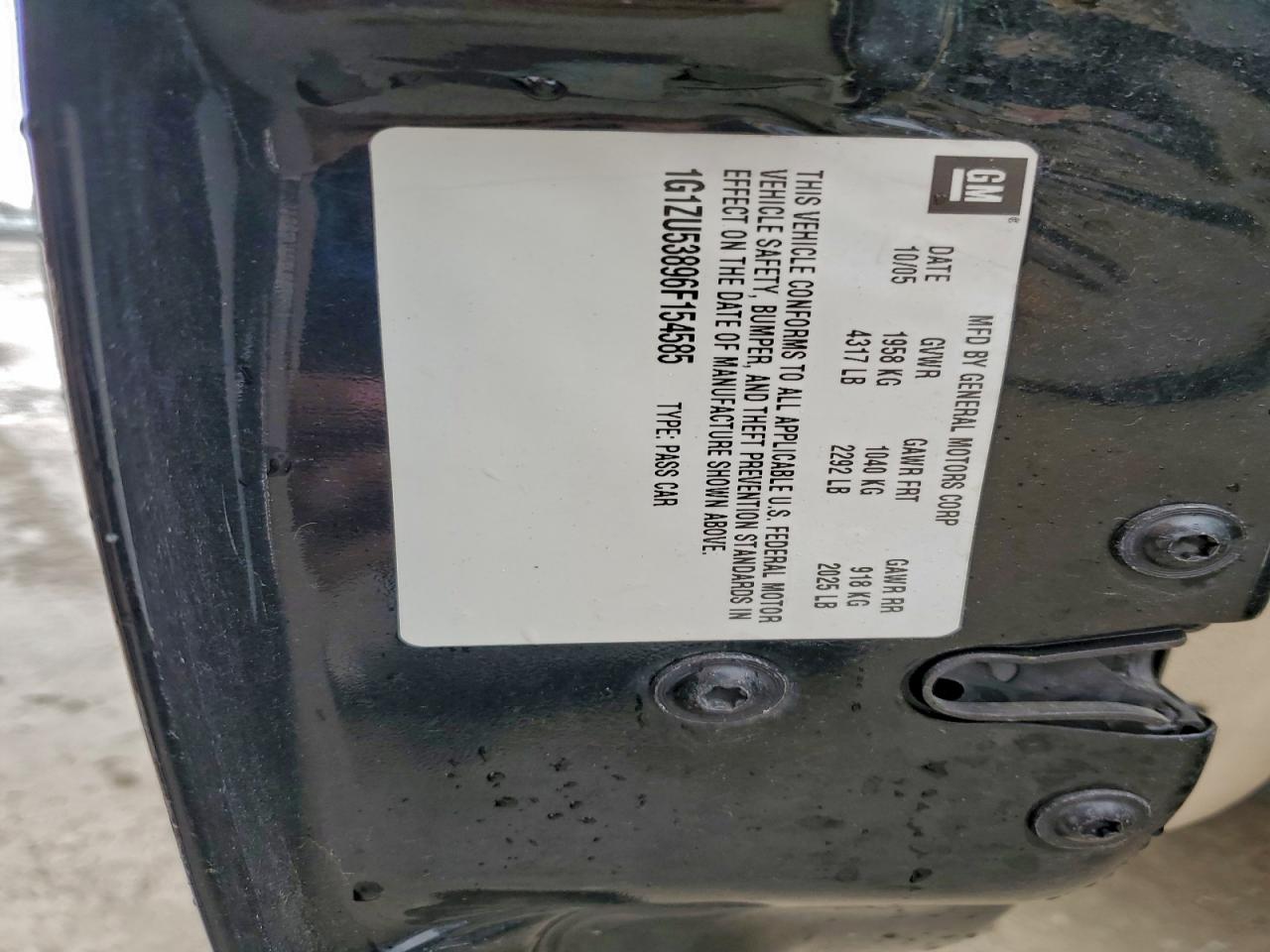 2006 Chevrolet Malibu Ltz VIN: 1G1ZU53896F154585 Lot: 93263195