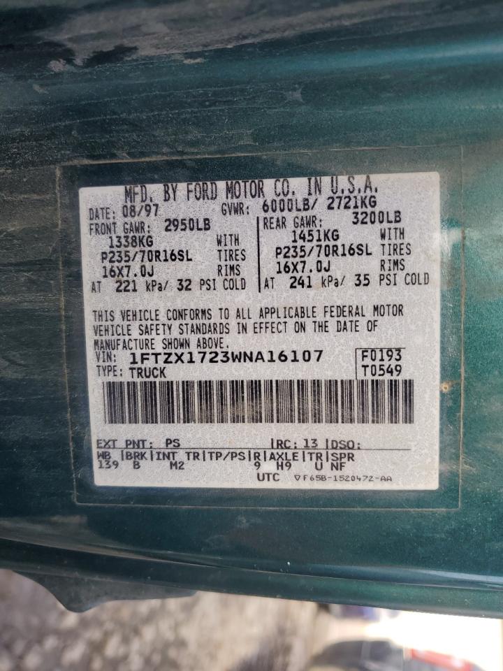 1998 Ford F150 VIN: 1FTZX1723WNA16107 Lot: 92526295