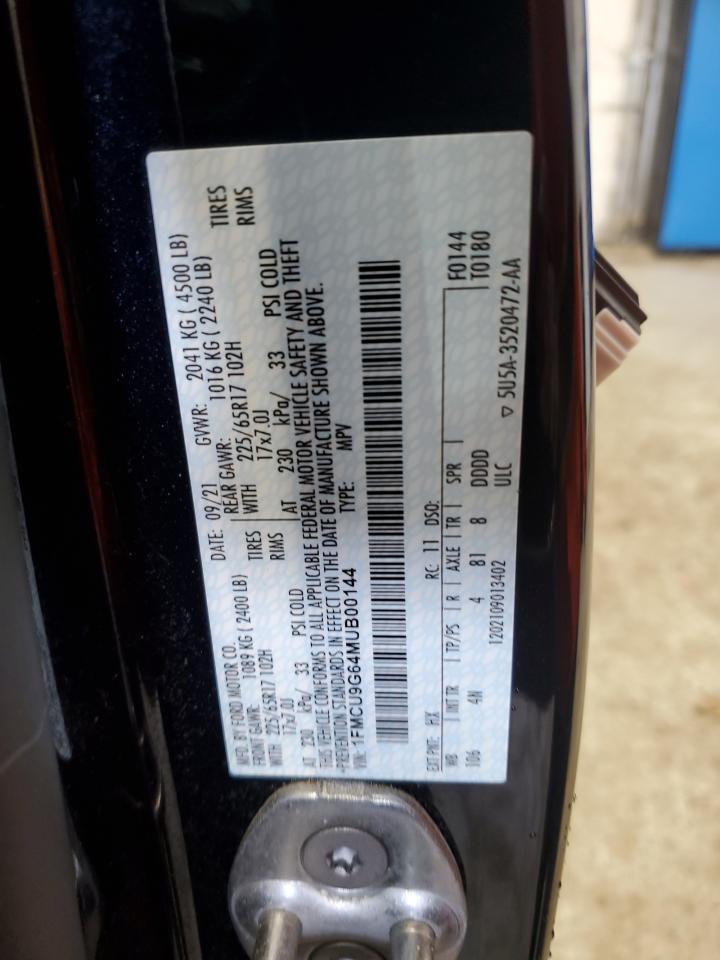 2021 Ford Escape Se VIN: 1FMCU9G64MUB00144 Lot: 92442805