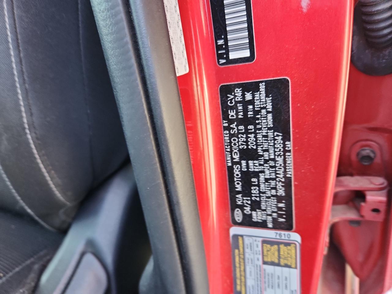 2021 Kia Forte Fe VIN: 3KPF24AD5ME358947 Lot: 92714815