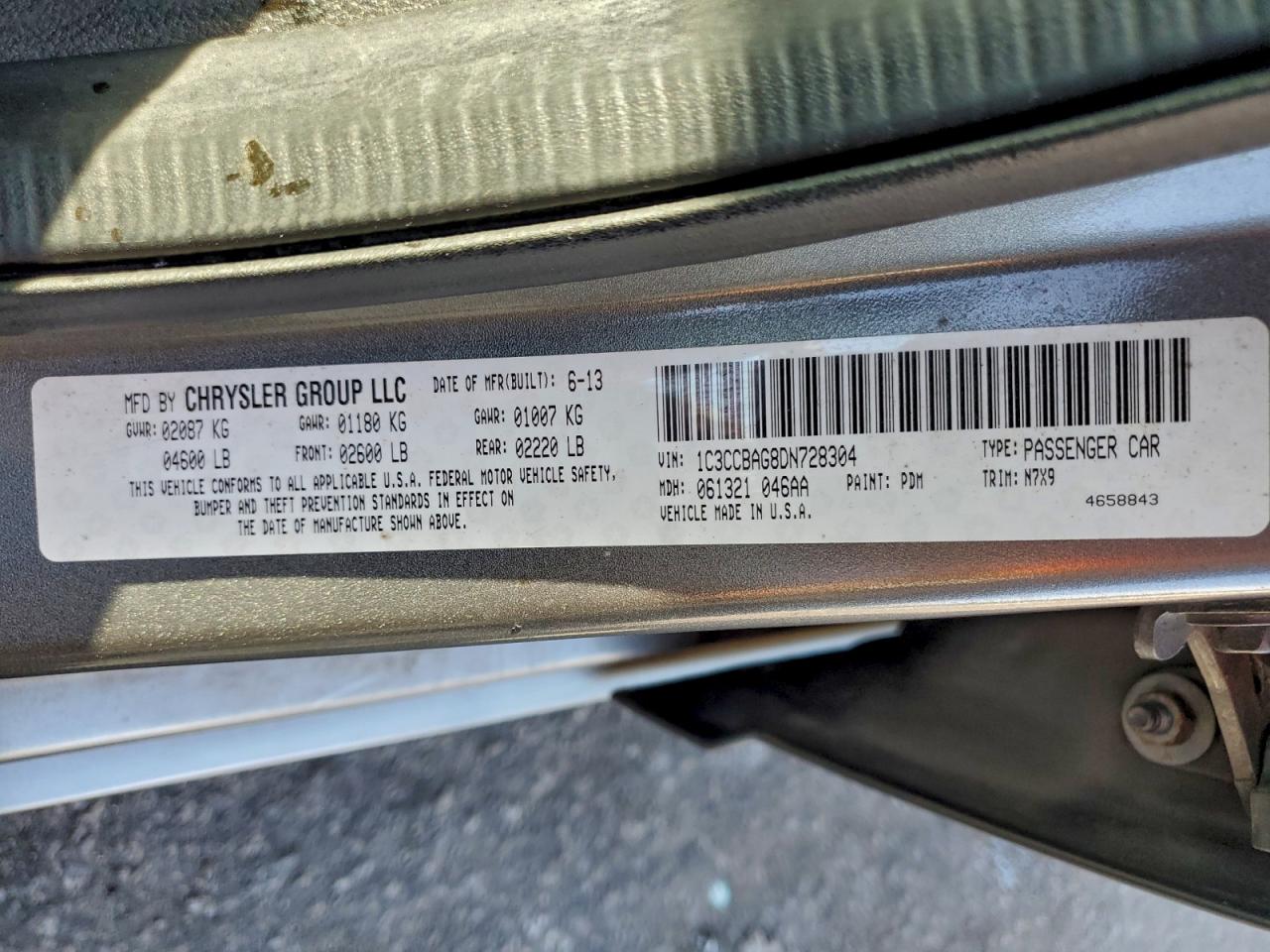 2013 Chrysler 200 Lx VIN: 1C3CCBAG8DN728304 Lot: 93984175