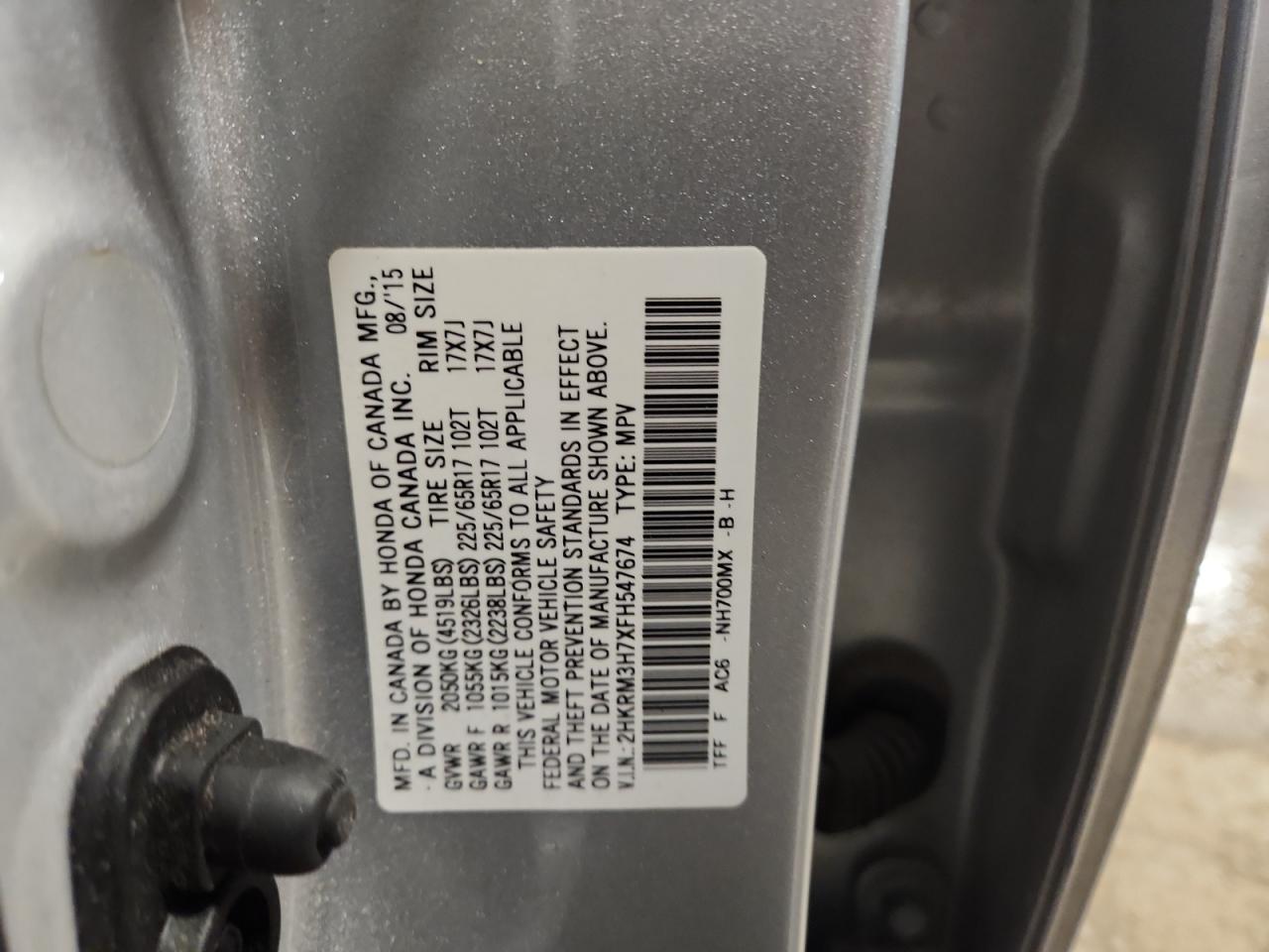 2015 Honda Cr-V Exl VIN: 2HKRM3H7XFH547674 Lot: 91816215