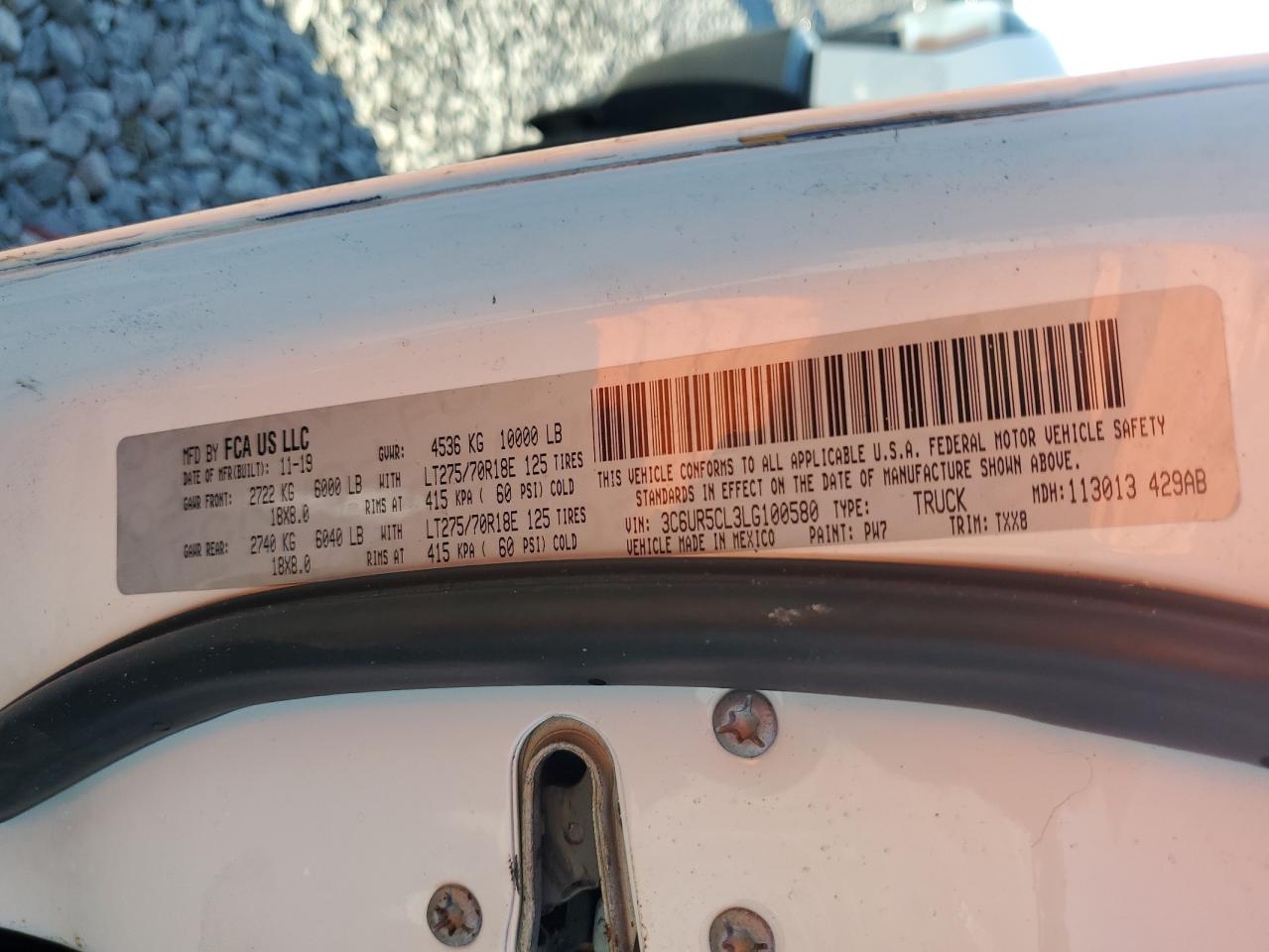 2020 Ram 2500 Tradesman VIN: 3C6UR5CL3LG100580 Lot: 93632155