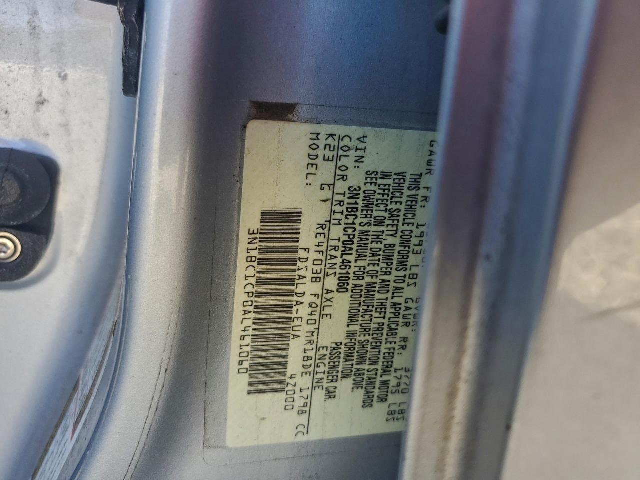 2010 Nissan Versa S VIN: 3N1BC1CP0AL461060 Lot: 93826645