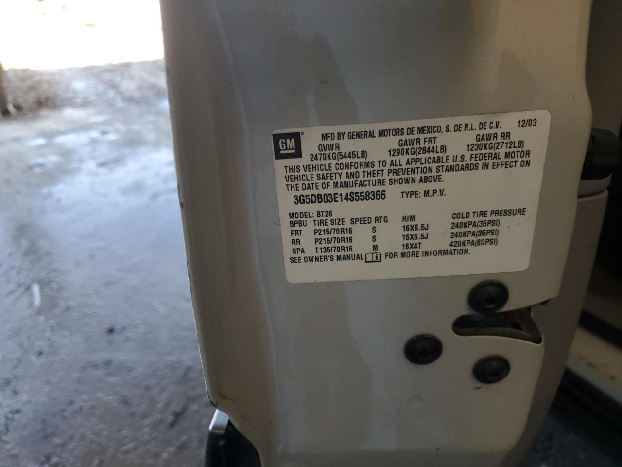 2004 Buick Rendezvous Cx VIN: 3G5DB03E14S558366 Lot: 91127775