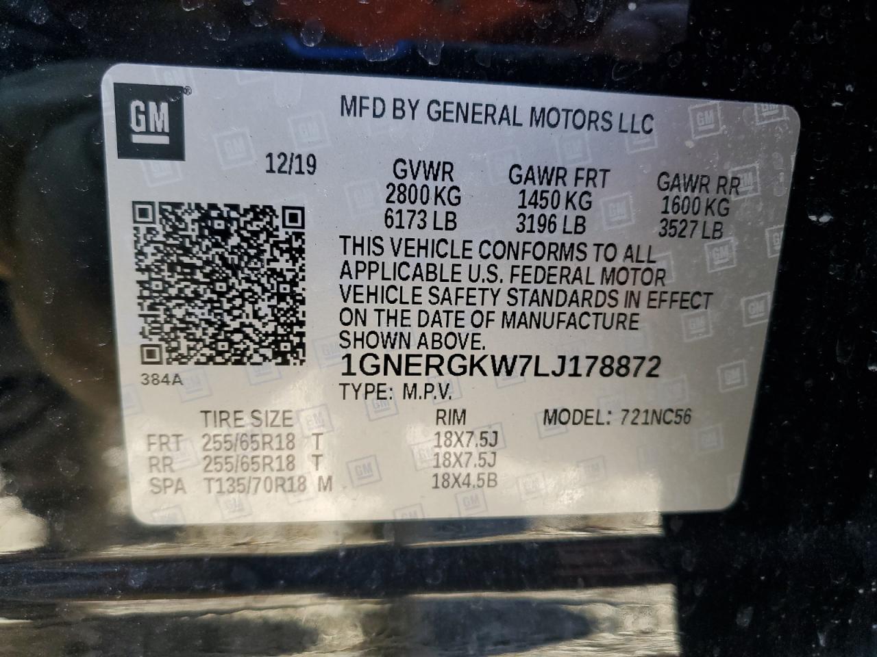 2020 Chevrolet Traverse Lt VIN: 1GNERGKW7LJ178872 Lot: 91879315