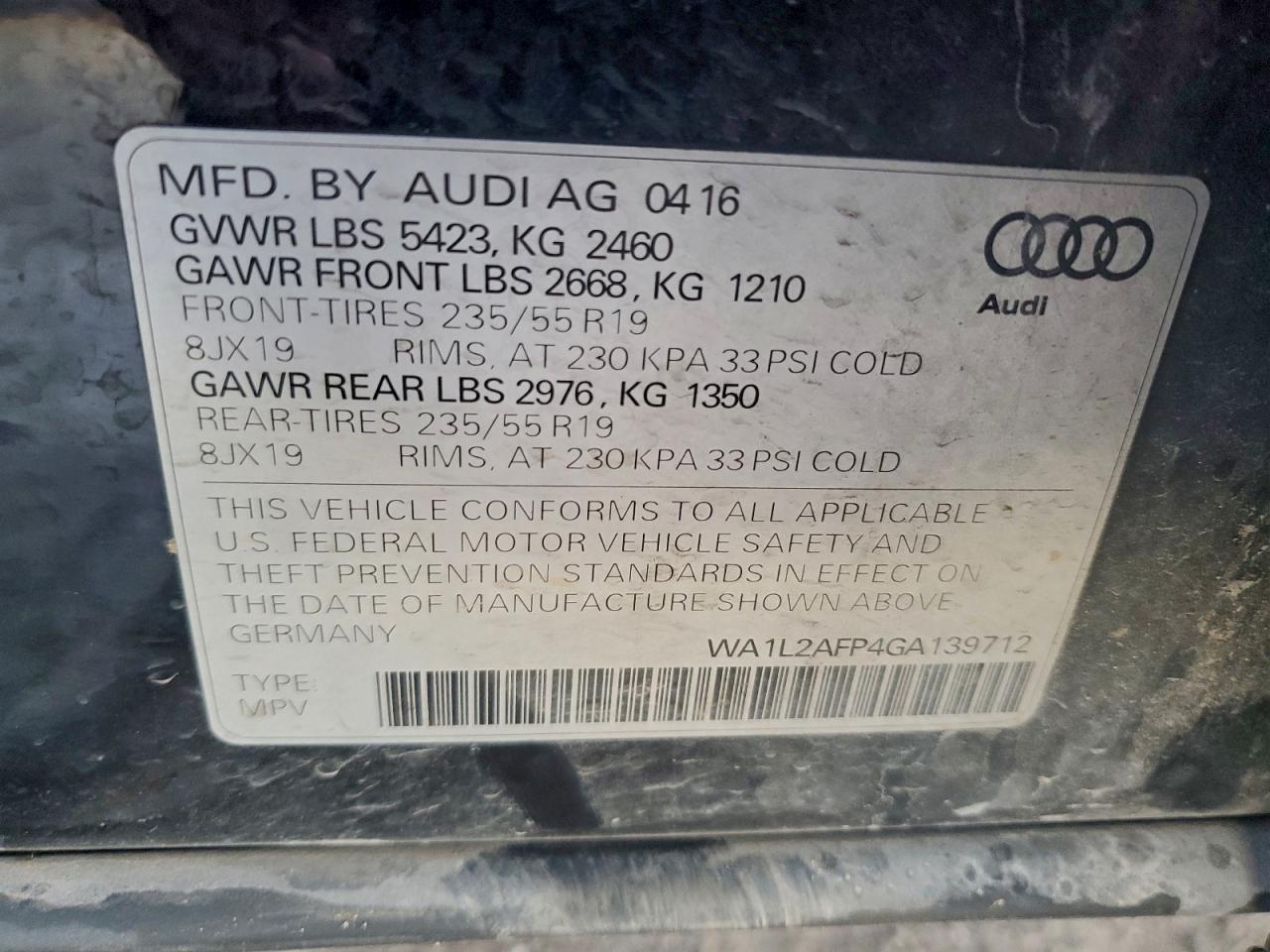 2016 Audi Q5 Premium Plus VIN: WA1L2AFP4GA139712 Lot: 93540235