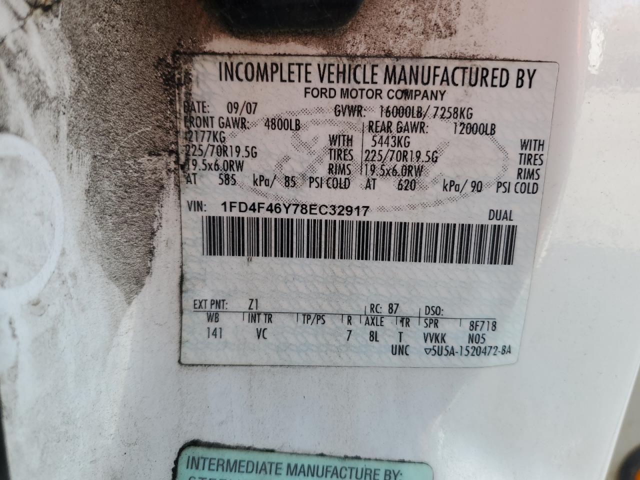 2008 Ford F450 Super Duty VIN: 1FD4F46Y78EC32917 Lot: 53114845