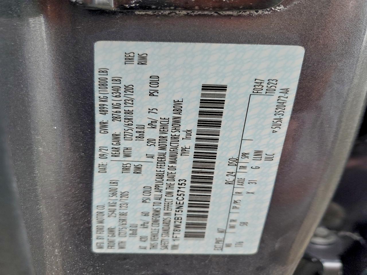 2022 Ford F250 Super Duty VIN: 1FT8W2BT5NEC57153 Lot: 84230105