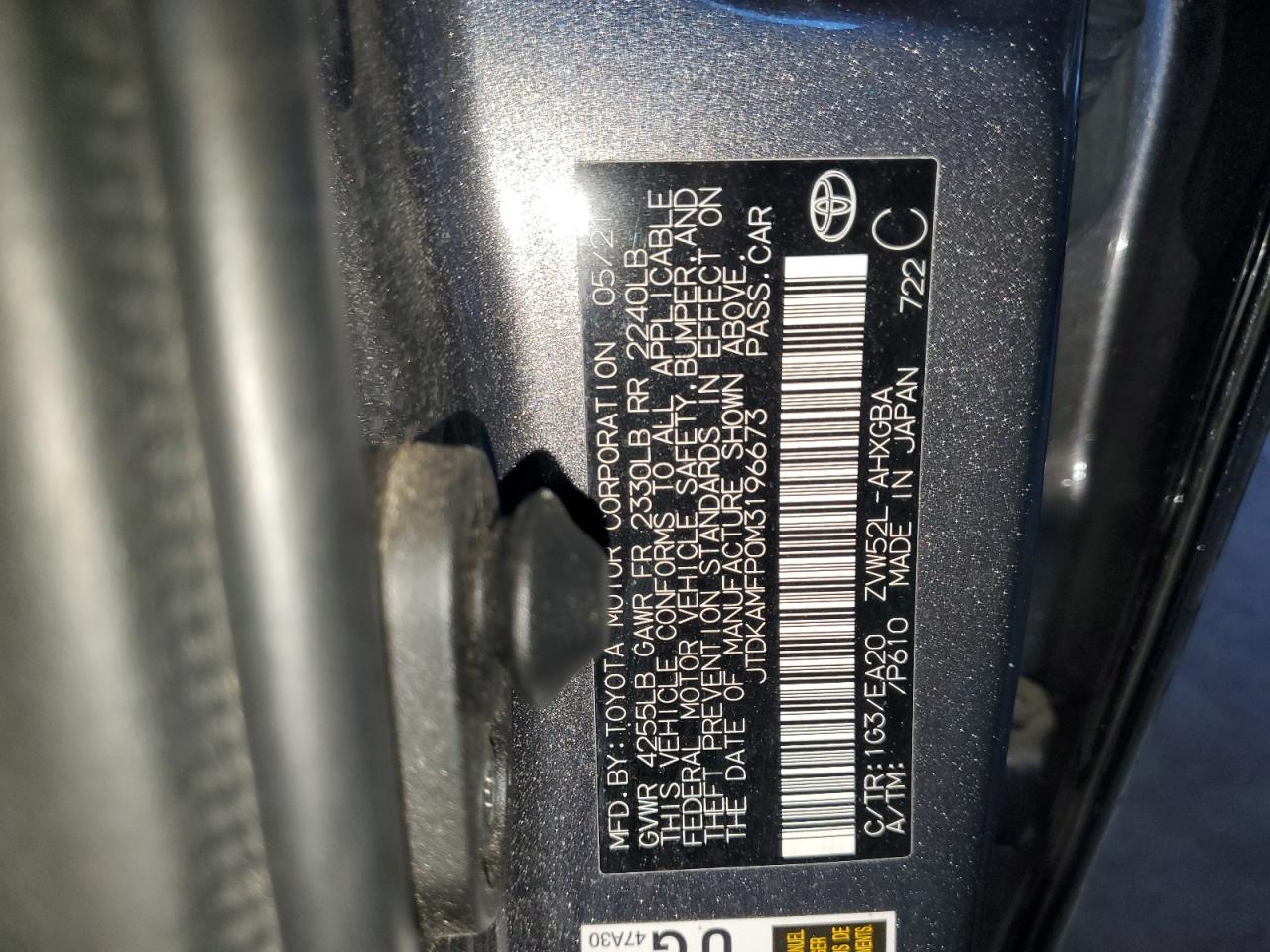 2021 Toyota Prius Prime Le VIN: JTDKAMFP0M3196673 Lot: 91113115