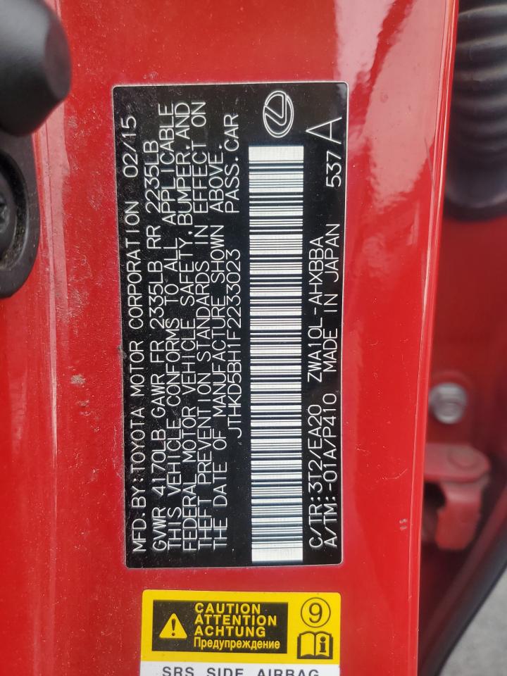 2015 Lexus Ct 200 VIN: JTHKD5BH1F2233023 Lot: 93345445