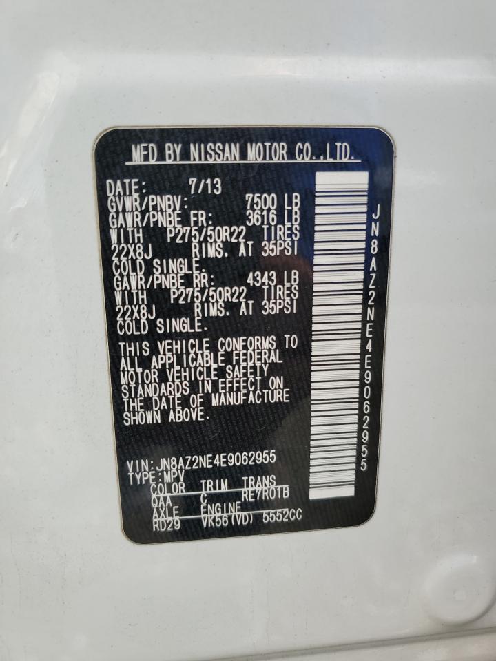 2014 Infiniti Qx80 VIN: JN8AZ2NE4E9062955 Lot: 92244855