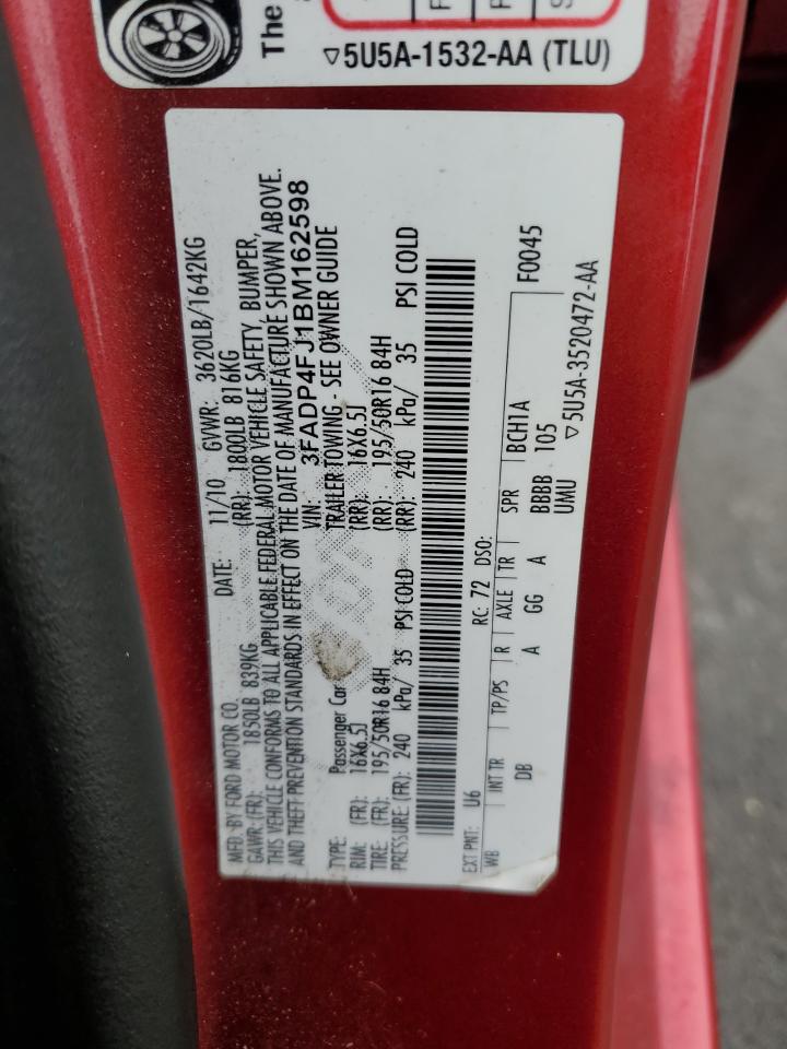 2011 Ford Fiesta Ses VIN: 3FADP4FJ1BM162598 Lot: 92474265