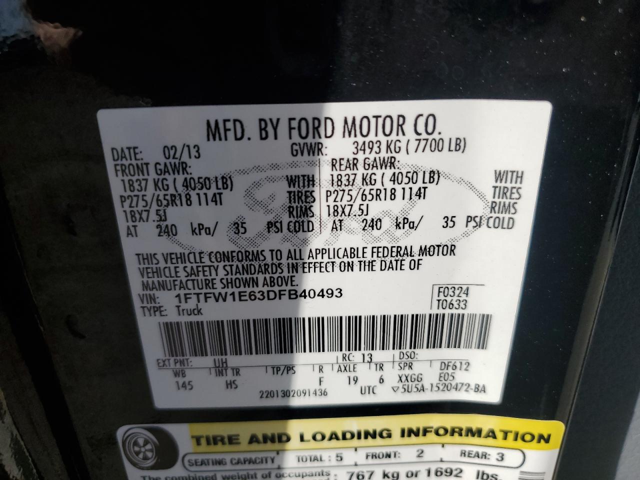 2013 Ford F150 Supercrew VIN: 1FTFW1E63DFB40493 Lot: 90428815