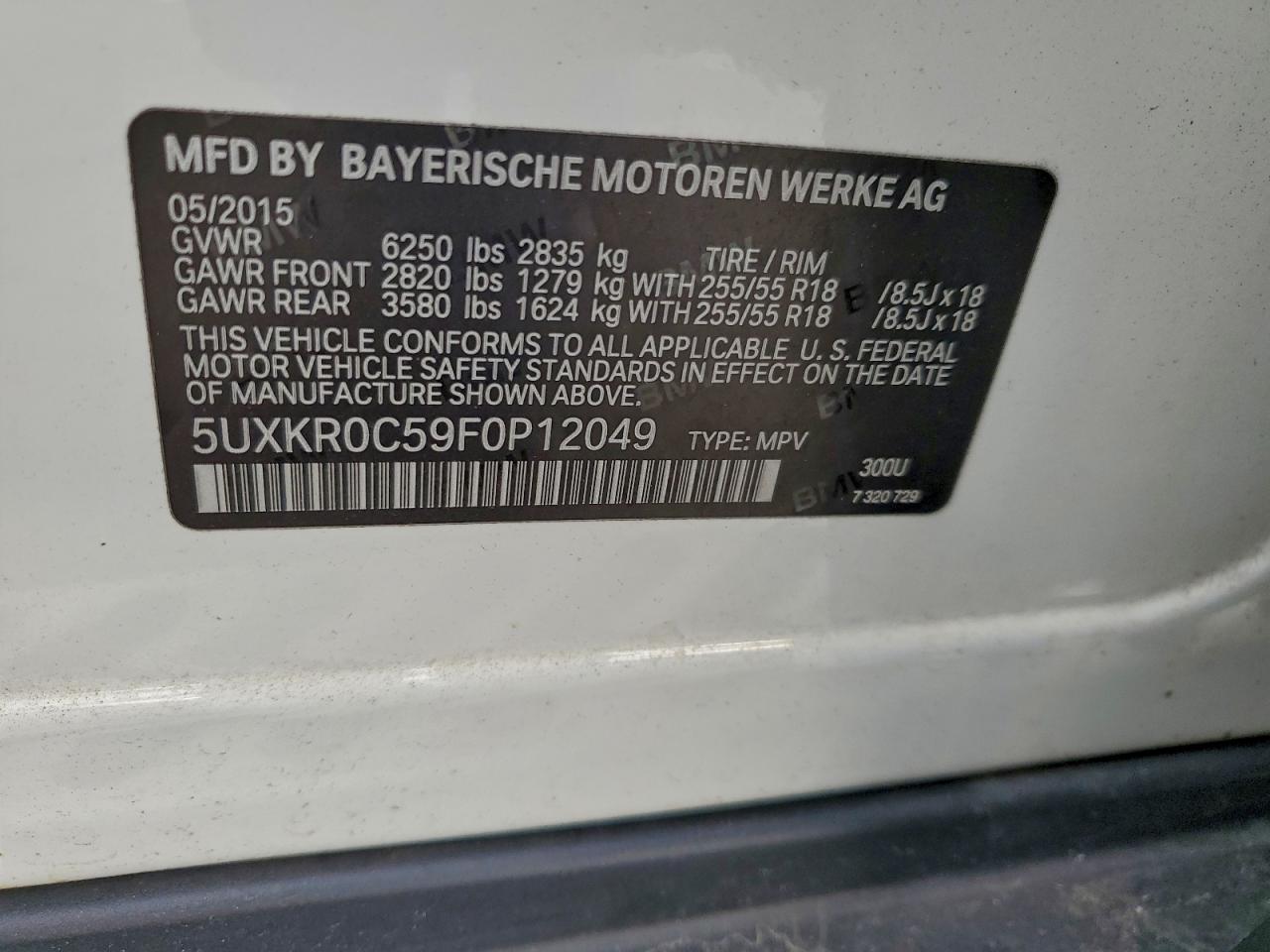 2015 BMW X5 xDrive35I VIN: 5UXKR0C59F0P12049 Lot: 93661275