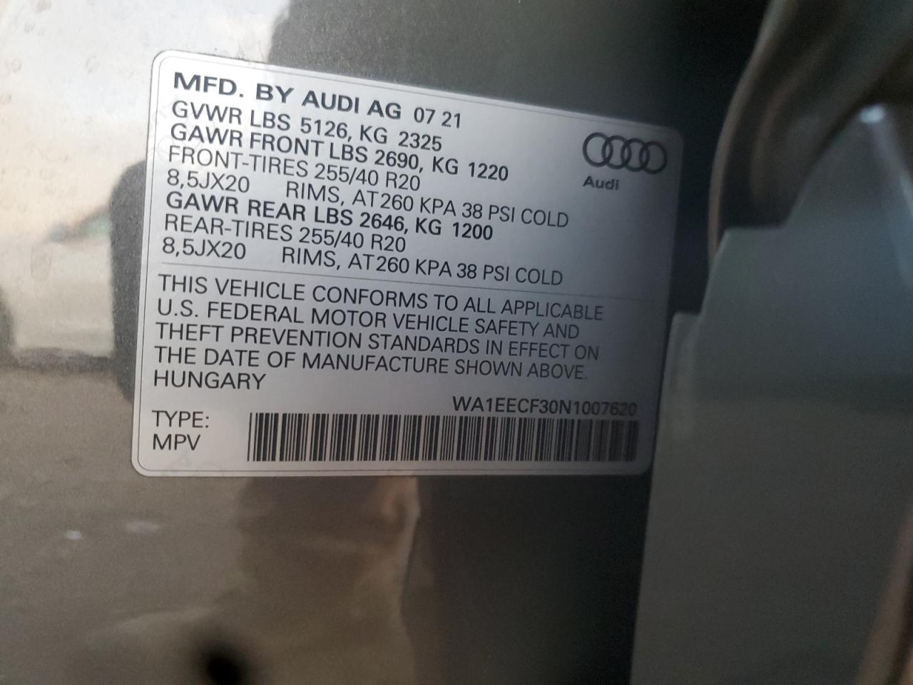 2022 Audi Q3 Premium Plus S Line 45 VIN: WA1EECF30N1007620 Lot: 92133215