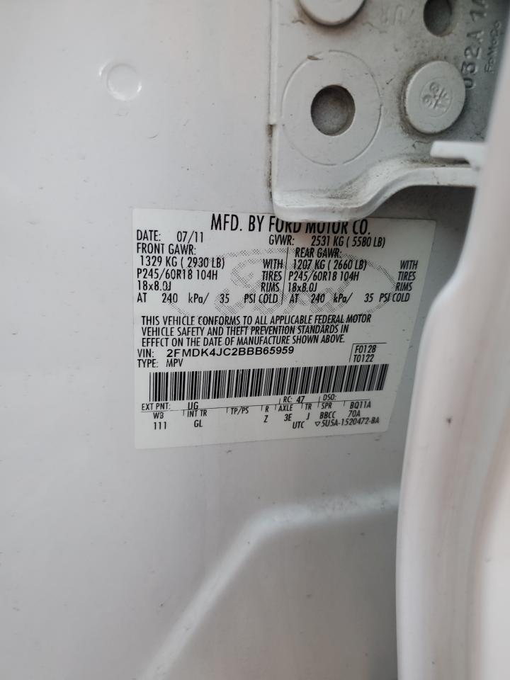 2011 Ford Edge Sel VIN: 2FMDK4JC2BBB65959 Lot: 93716015