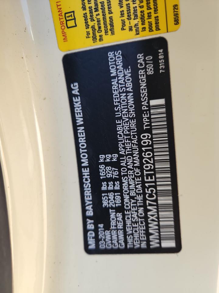 2014 Mini Cooper S VIN: WMWXM7C51ET926199 Lot: 91570165