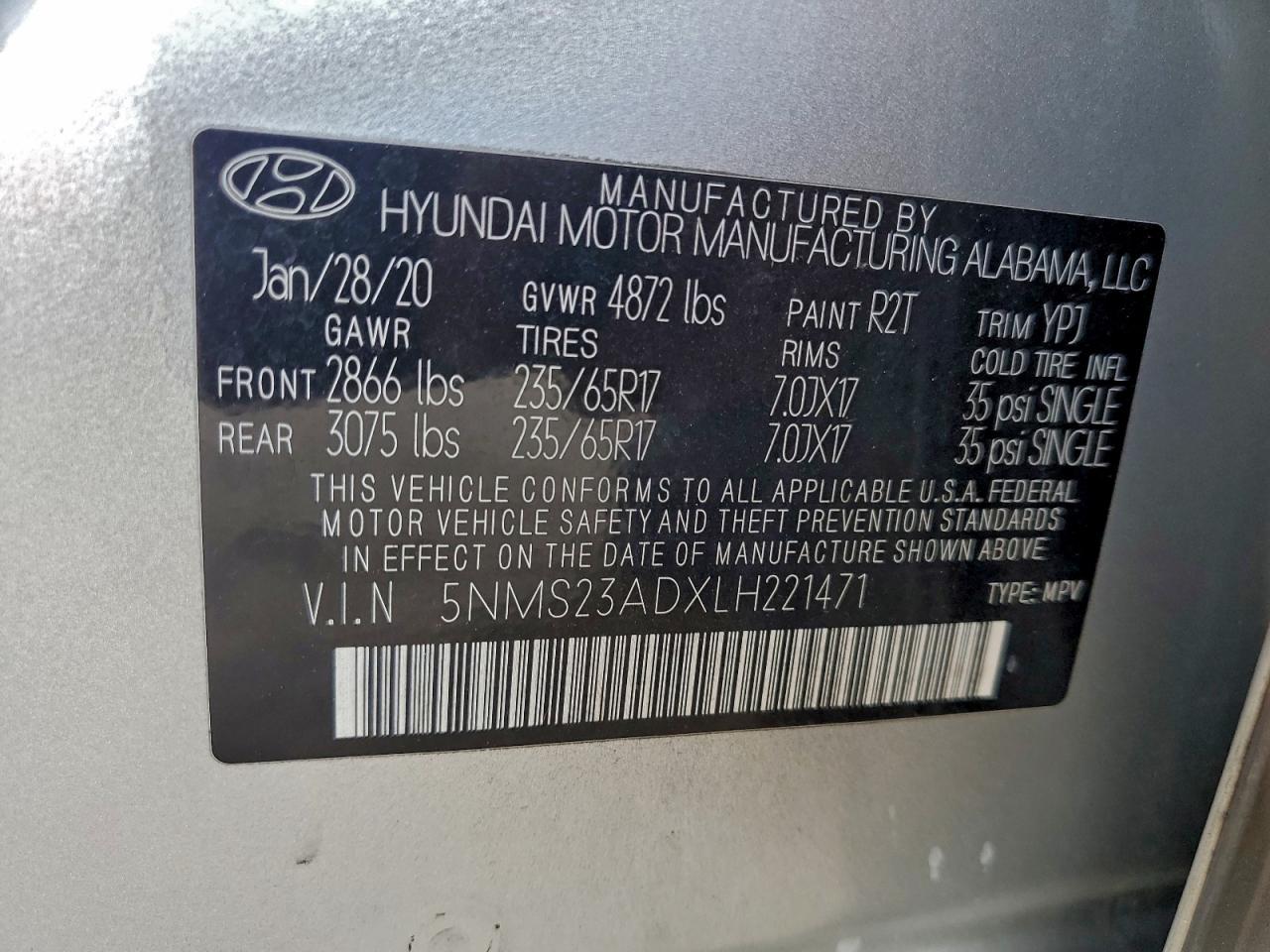 2020 Hyundai Santa Fe Se VIN: 5NMS23ADXLH221471 Lot: 93888805