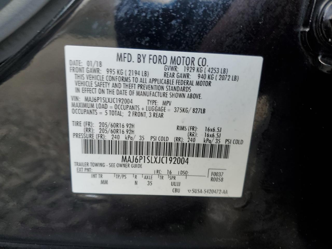 2018 Ford Ecosport S VIN: MAJ6P1SLXJC192004 Lot: 91059065