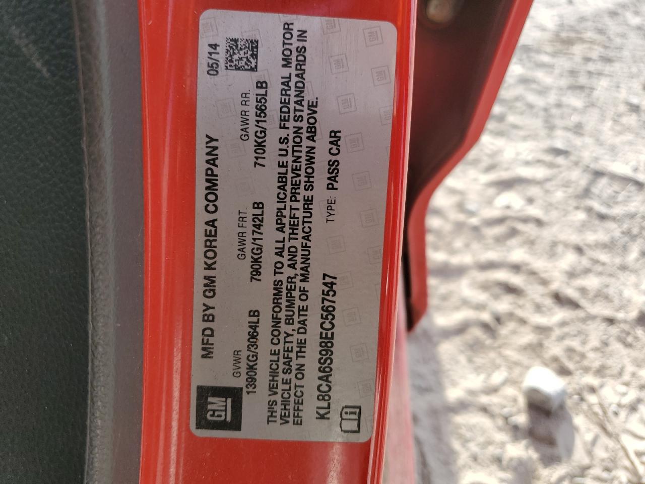 2014 Chevrolet Spark Ls VIN: KL8CA6S98EC567547 Lot: 92999485