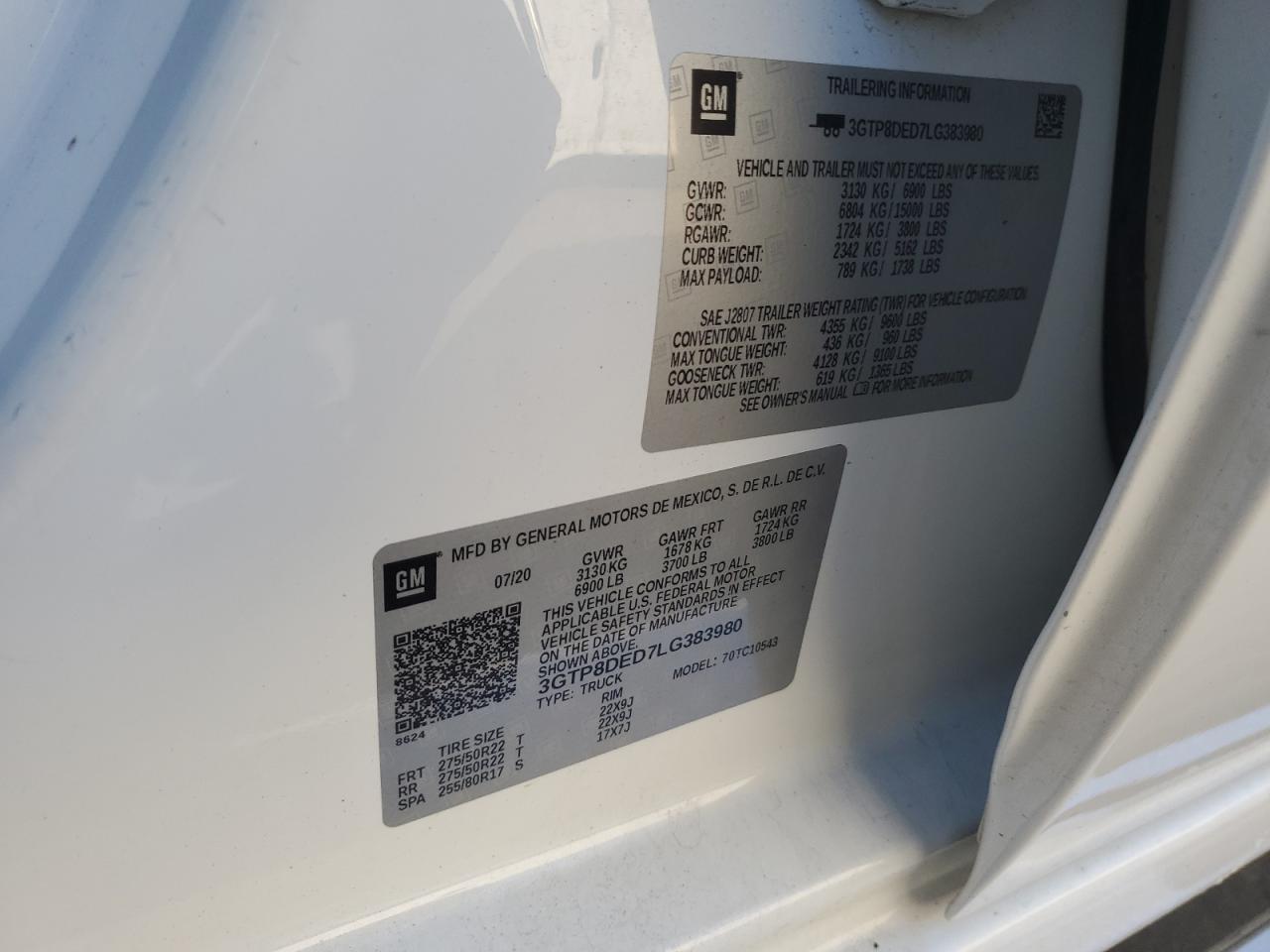 2020 GMC Sierra C1500 Slt VIN: 3GTP8DED7LG383980 Lot: 92826385