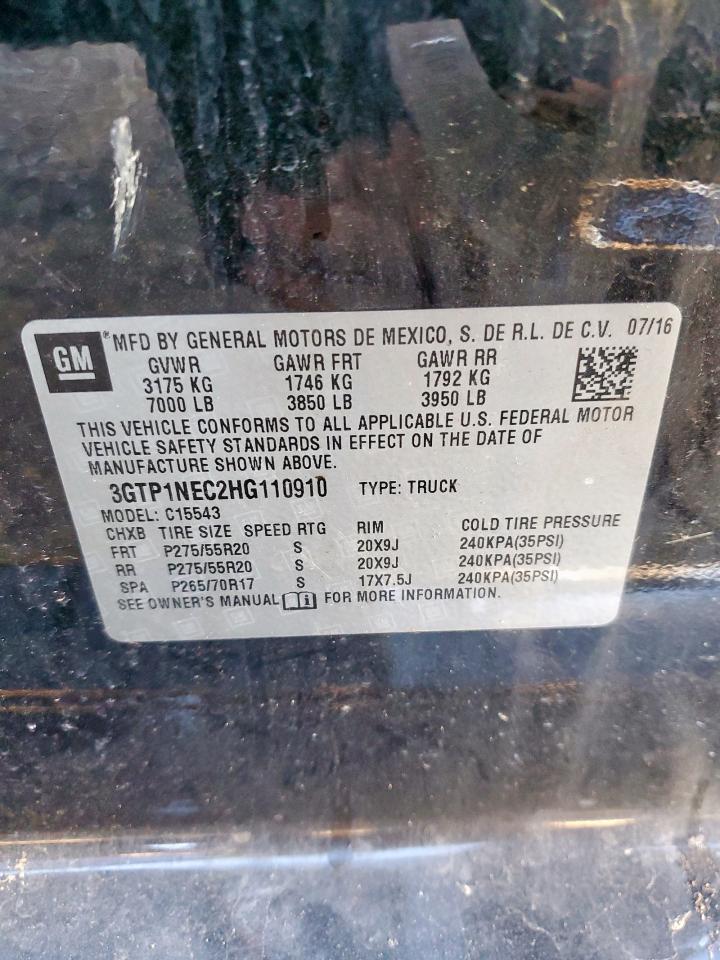 2017 GMC Sierra C1500 Slt VIN: 3GTP1NEC2HG110910 Lot: 91601265