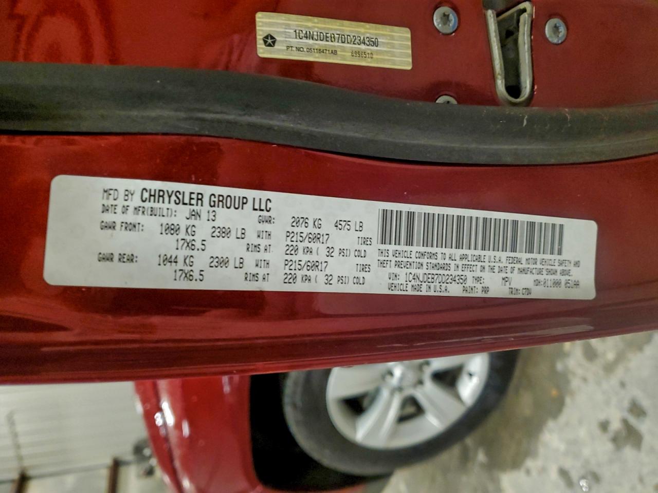 2013 Jeep Compass Latitude VIN: 1C4NJDEB7DD234350 Lot: 94388955