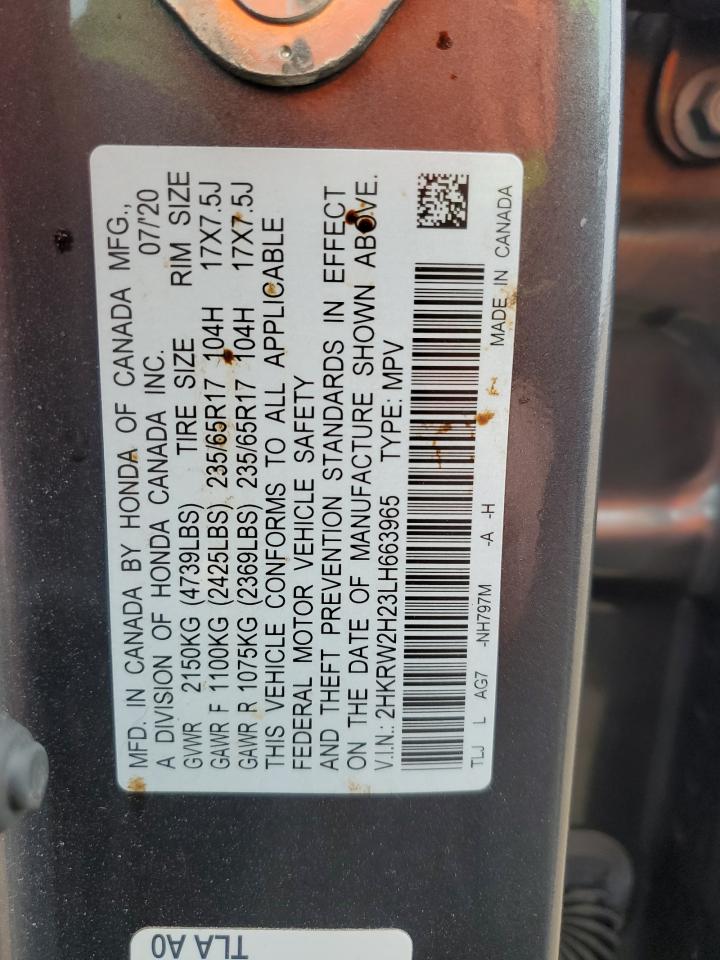 2020 Honda Cr-V Lx VIN: 2HKRW2H23LH663965 Lot: 93003285