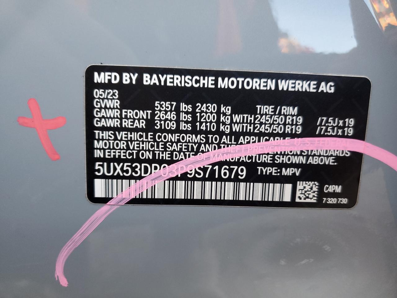 2023 BMW X3 xDrive30I VIN: 5UX53DP03P9S71679 Lot: 92066305