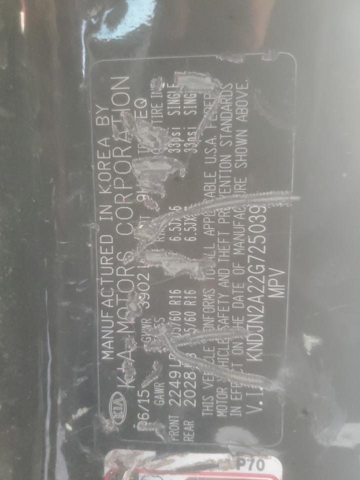 2016 Kia Soul VIN: KNDJN2A22G7250391 Lot: 93472005