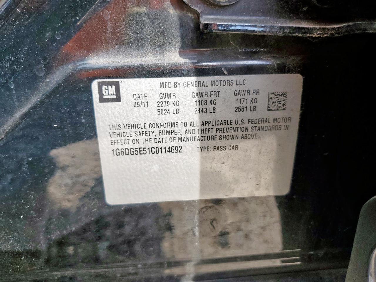 2012 Cadillac Cts Luxury Collection VIN: 1G6DG5E51C0114692 Lot: 90725075