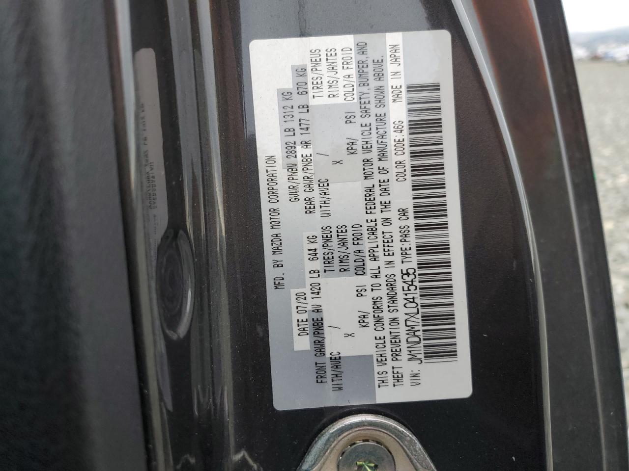 2020 Mazda Mx-5 Miata Grand Touring VIN: JM1NDAM7XL0415435 Lot: 92258115