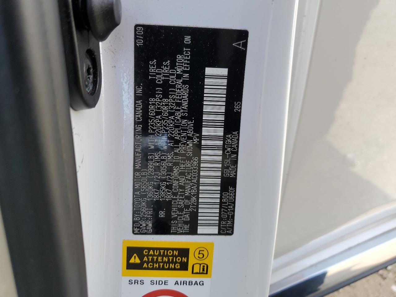 2010 Lexus Rx 350 VIN: 2T2BK1BA7AC033966 Lot: 92943565