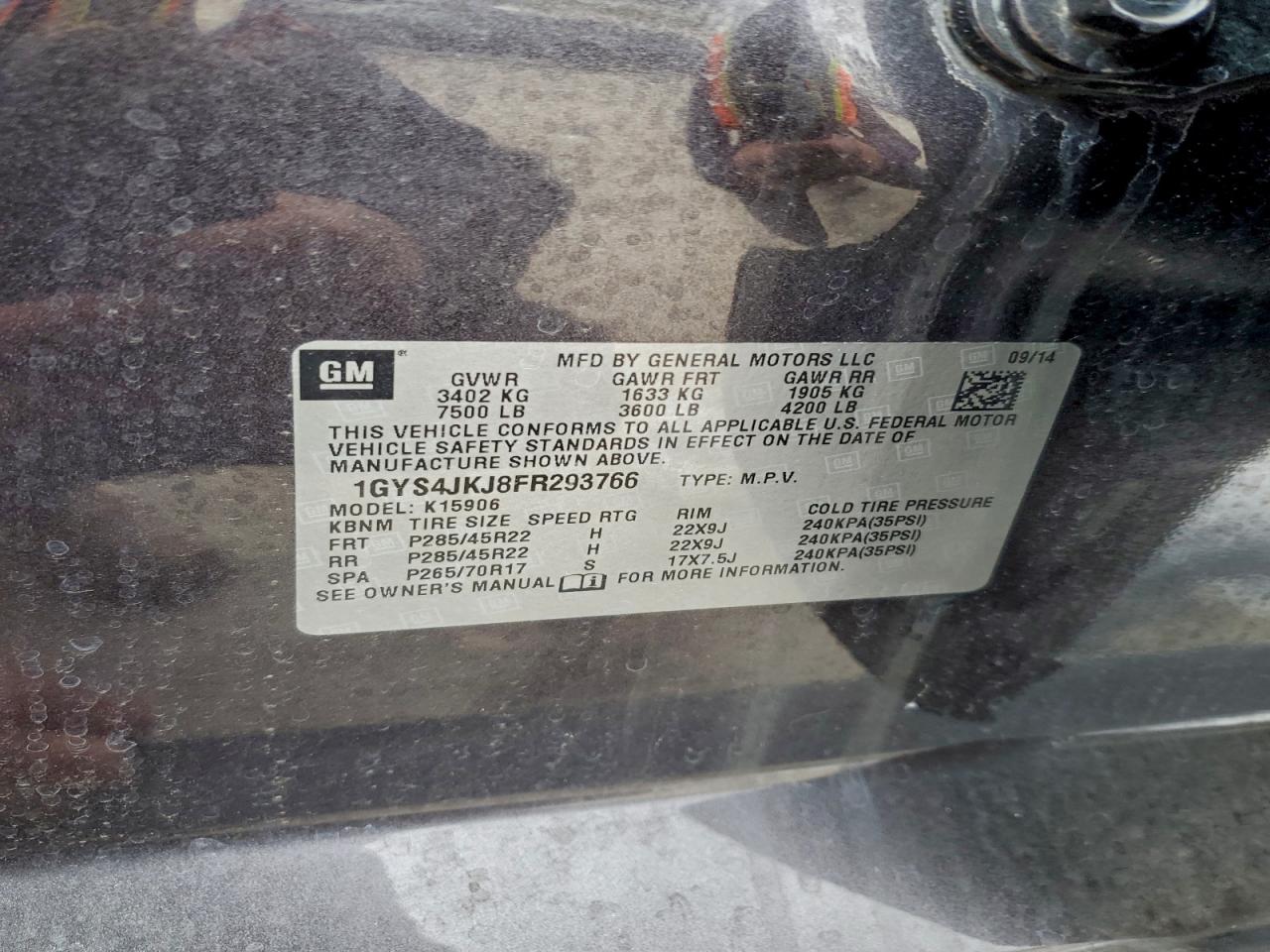 2015 Cadillac Escalade Esv Premium VIN: 1GYS4JKJ8FR293766 Lot: 94421915
