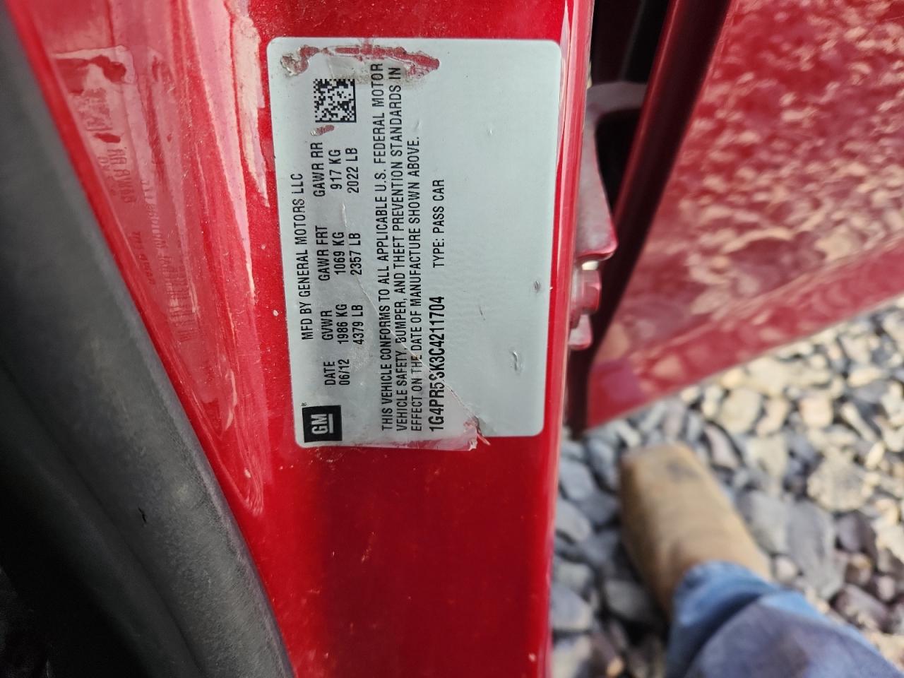 2012 Buick Verano Convenience VIN: 1G4PR5SK3C4211704 Lot: 93001005