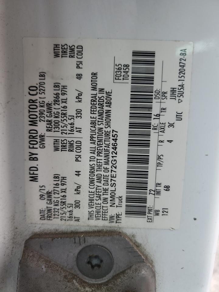 2016 Ford Transit Connect Delivery Van VIN: NM0LS7E72G1246457 Lot: 91305205