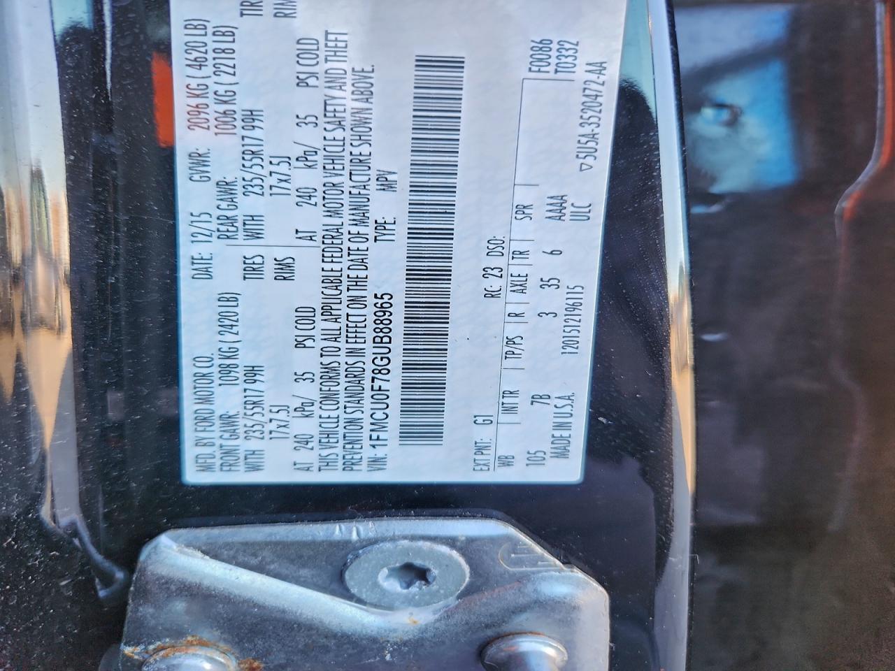 2016 Ford Escape S VIN: 1FMCU0F78GUB88965 Lot: 93769495