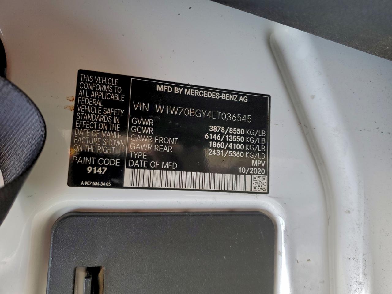 2020 Mercedes-Benz Sprinter 1500 VIN: W1W70BGY4LT036545 Lot: 93840835