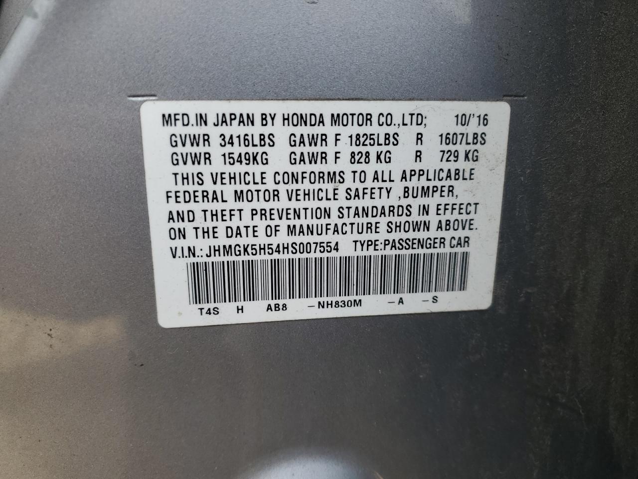 2017 Honda Fit Lx VIN: JHMGK5H54HS007554 Lot: 93720875