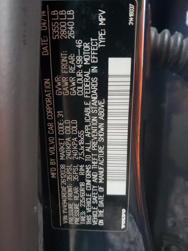 2015 Volvo Xc60 3.2 Platinum VIN: YV4940RDXF2612038 Lot: 92505475